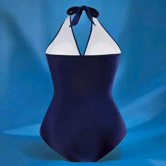 🆕 2XL Plus Size Curvy Halter One Piece Swimsuit Navy Blue Moderate Stretch - Picture 11 of 14